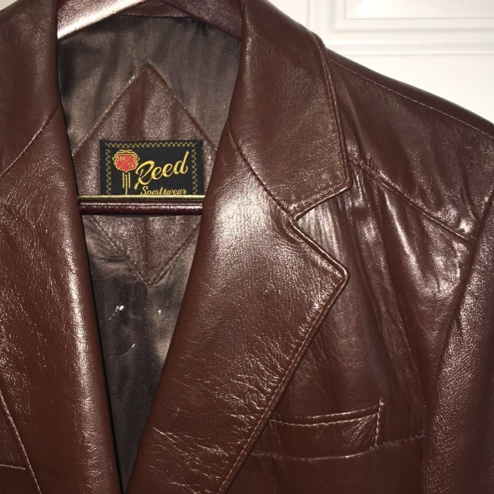 REED Leather lined brown dress Sport Coat Blazer hipster style retro Jacket L - Picture 2 of 10